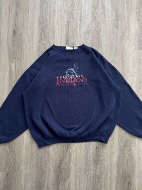 Rare Vintage 90s Cleveland Indians MLB Baseball Blue Crewneck Sweatshirt XL